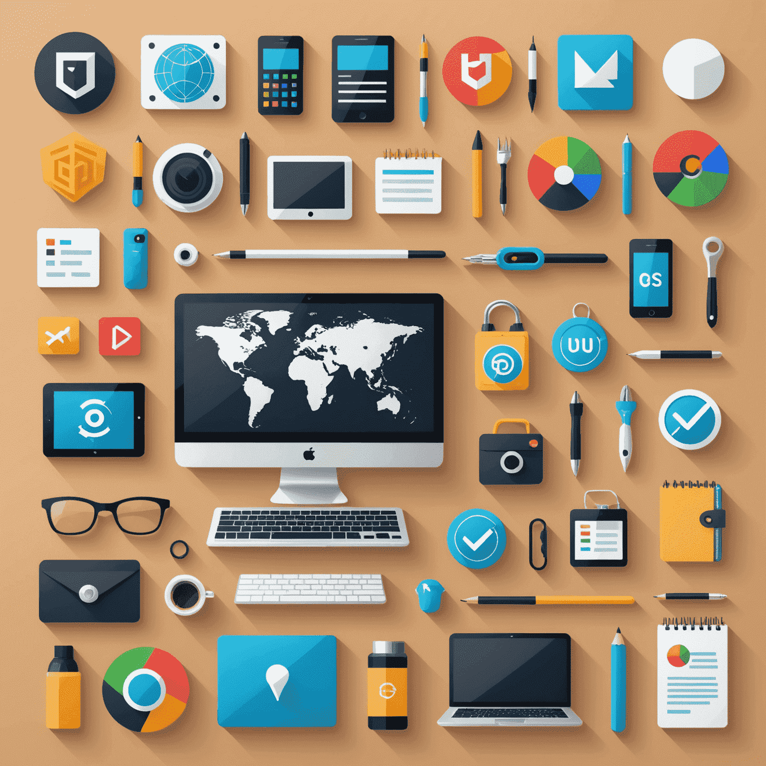 A collage of web design tools and icons representing HTML, CSS, UI/UX, and responsive design, illustrating the essential skills for beginners