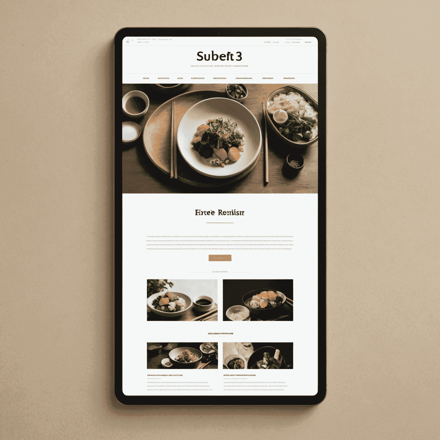 A modern website mockup incorporating elements of traditional Japanese design such as minimalism, asymmetry, and natural textures